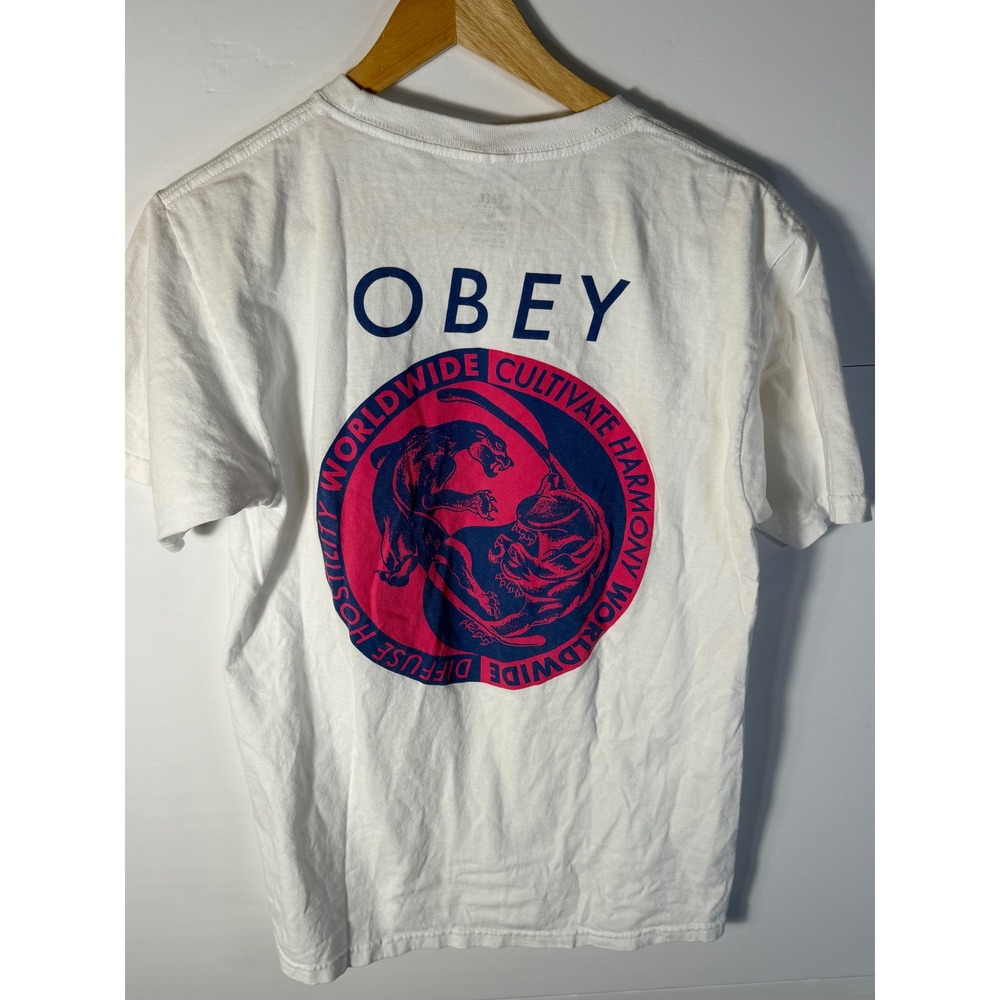 Obey Worldwide Cultivate Harmony Graphic T-Shirt White Mens Medium Panther Snake